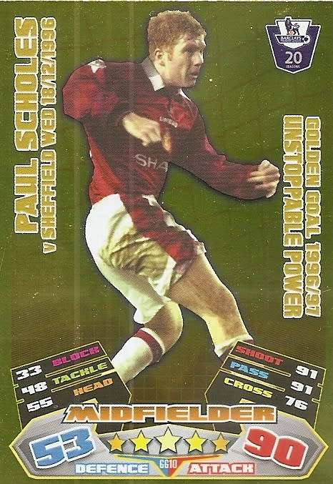 PAUL SCHOLES - TOPPS MATCH ATTAX `EXTRA` 2012 - GOLD `GOLDEN GOAL` TRADING CARD GG10