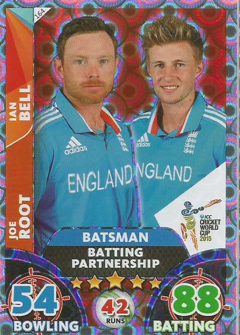 JOE ROOT/IAN BELL - ICC CRICKET WORLD CUP 2015 - `DUO` SILVER TRADING CARD 164