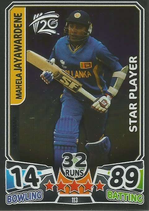 MAHELA JAYAWARDENE - ICC CRICKET T20 WORLD CUP 2014 - `STAR PLAYER` FOIL TRADING CARD 113