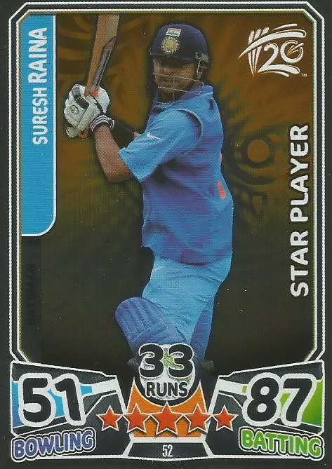SURESH RAINA - ICC CRICKET T20 WORLD CUP 2014 - `STAR PLAYER` FOIL TRADING CARD 52