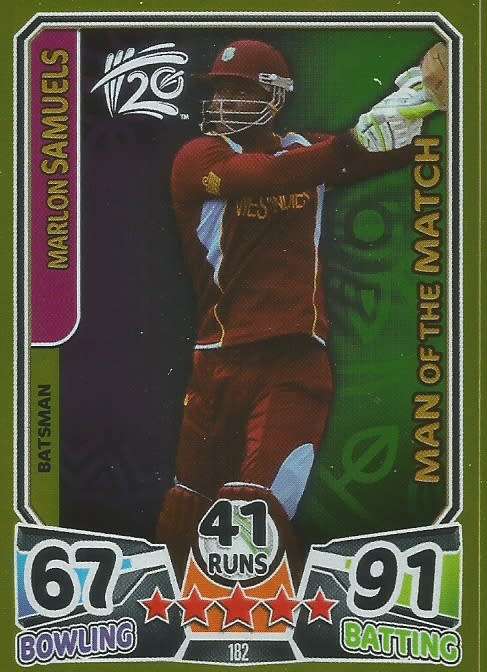 MARLON SAMUELS - ICC CRICKET T20 WORLD CUP 2014 -  GOLD `MAN of the MATCH` TRADING CARD 182