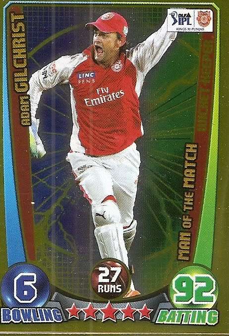 ADAM GILCHRIST - TOPPS `CRICKET ATTAX` 2012 - GOLD `MAN of the MATCH` TRADING CARD