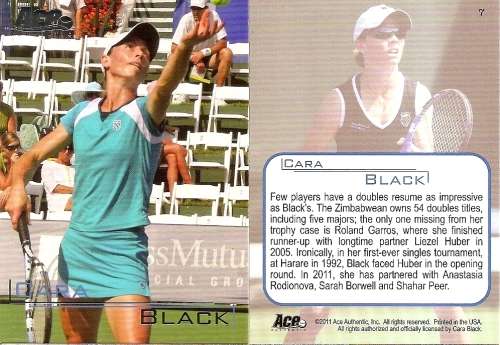 CARA BLACK - ACE AUTHENTIC 2011 TENNIS - SILVER BASE TRADING CARD 7