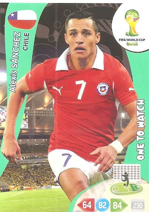 ALEXIS SANCHEZ - FIFA WORLD CUP 2014 - PANINI ADRENALYN XL - `ONE TO WATCH` TRADING CARD