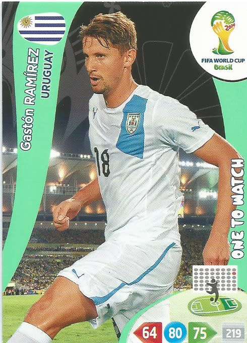 GASTON RAMIREZ - FIFA WORLD CUP 2014 - PANINI ADRENALYN XL - `ONE TO WATCH` TRADING CARD
