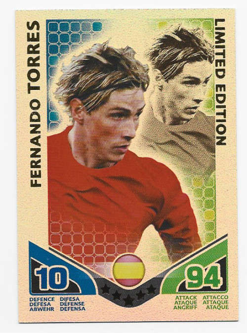 FERNANDO TORRES - MATCH ATTAX WORLD CUP 2010 - RARE `LIMITED EDITION` TRADING CARD - Int Edition