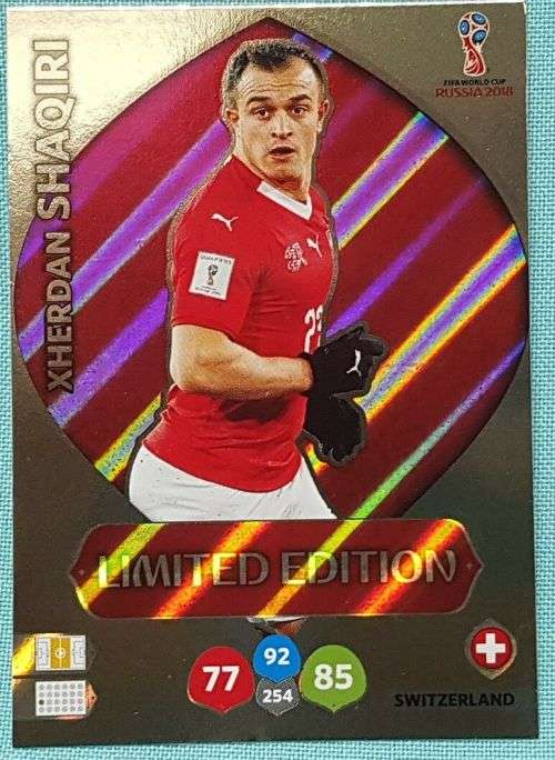 XHERDAN SHAQIRI - PANINI FIFA WORLD CUP 2018 RUSSIA - `LIMITED EDITION` FOIL TRADING CARD