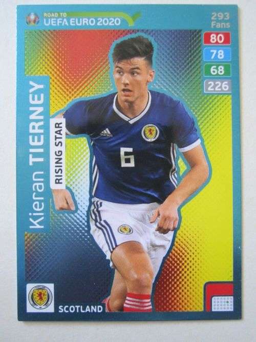 KIERAN TIERNEY - PANINI `ROAD TO EURO 2020` - `RISING STAR` FOIL TRADING CARD 293