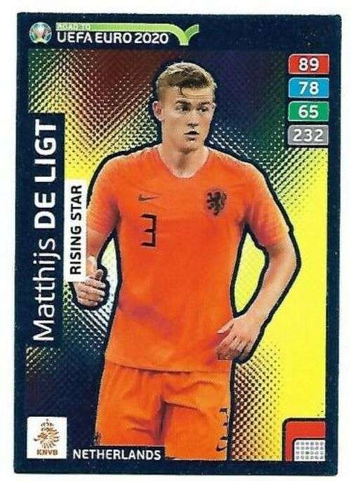 MATTHIJS DE LIGT- PANINI `ROAD TO EURO 2020` - `RISING STAR` FOIL TRADING CARD 287