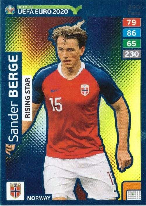 SANDER BERG - PANINI `ROAD TO EURO 2020` - `RISING STAR` FOIL TRADING CARD 290