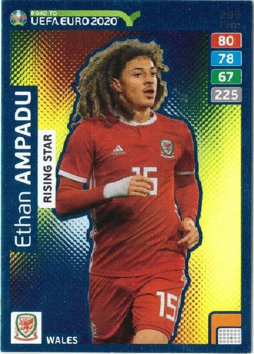 ETHAN AMPADU - PANINI `ROAD TO EURO 2020` - `RISING STAR` FOIL TRADING CARD 296