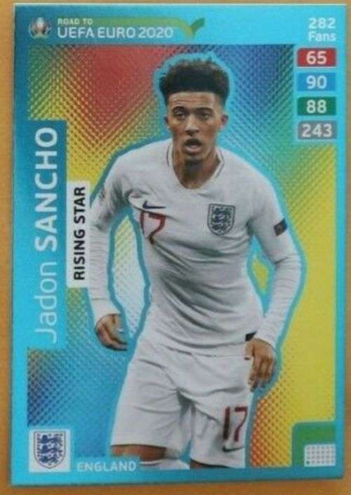 JADON SANCHO - PANINI `ROAD TO EURO 2020` - `RISING STAR` FOIL TRADING CARD 282
