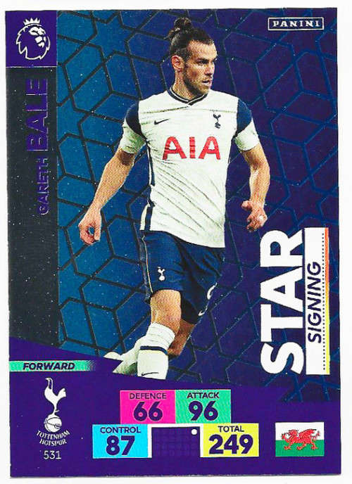 GARETH BALE - ENGLISH PREMIER LEAGUE `PLUS` 2020/2021 - BLUE FOIL `STAR SIGNING` TRADING CARD 531