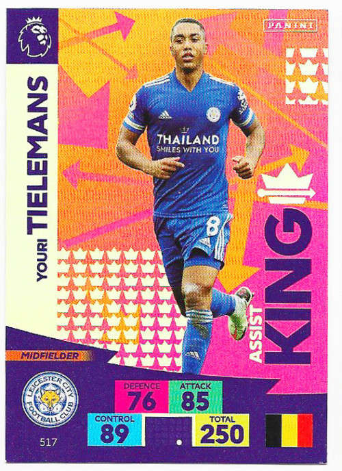 YOURI TIELEMANS - ENGLISH PREMIER LEAGUE PLUS 2020/2021 - RED FOIL `ASSIST KING` TRADING CARD 517