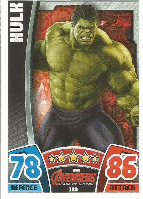 HULK - TOPPS `HERO ATTAX AVENGERS` 2015 - `MOVIE CARD` TRADING CARD 189
