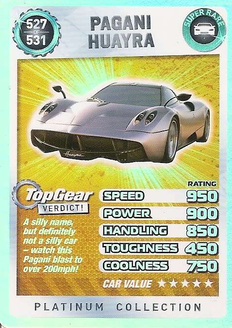 TOP GEAR TURBO CHALLANGE `PLATINUM` COLLECTION - PAGANI HUAYRA `SUPER RARE` TRADING CARD 527