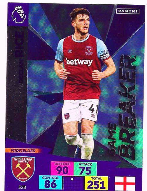 DECLAN RICE - ENGLISH PREMIER LEAGUE `PLUS` 2020/2021 - FOIL `GAME BREAKER` TRADING CARD 528