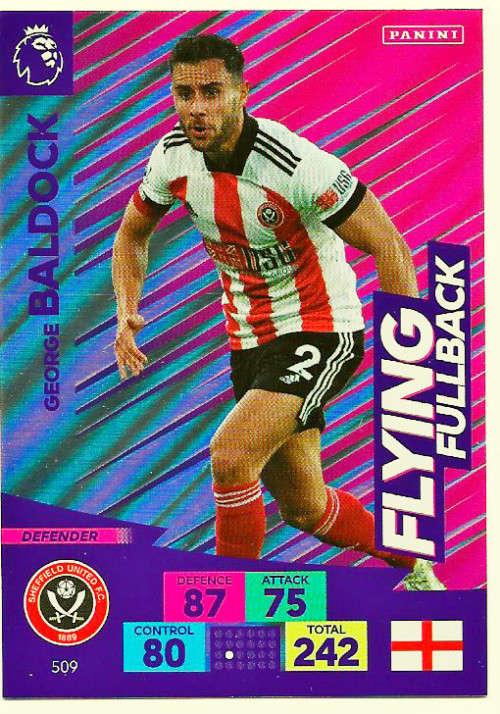 G. BALDOCK - ENGLISH PREMIER LEAGUE `PLUS` 2020/2021 - RED FOIL `FLYING FULLBACK` TRADING CARD 509