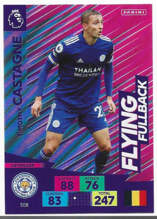 T. CASTAGNE - ENGLISH PREMIER LEAGUE `PLUS` 2020/2021 - RED FOIL `FLYING FULLBACK` TRADING CARD 508