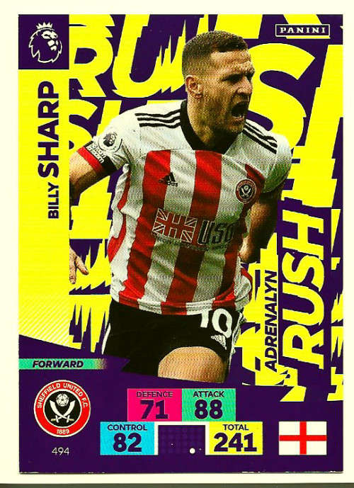 BILLY SHARP - ENGLISH PREMIER LEAGUE PLUS 2020/2021 -  `ADRENALYN RUSH` TRADING CARD 494