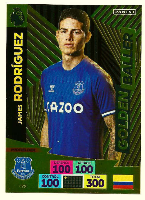 JAMES RODRIGUEZ - EPL ADRENALYN `PLUS` 2020/21 - RARE GOLD `GOLDEN BALLER` TRADING CARD 498