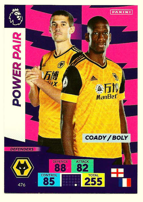 WOLVES - EPL ADRENALYN `PLUS` 2020/2021 - `POWER PAIR` TRADING CARD