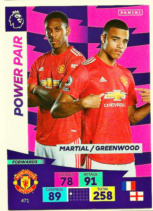 MANCHESTER UNITED FC - EPL ADRENALYN `PLUS` 2020/2021 - `POWER PAIR` TRADING CARD