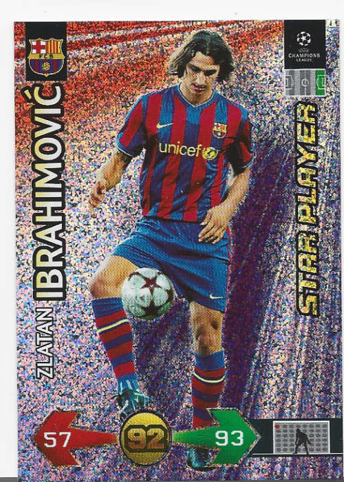 ZLATAN IBRAHIMOVIC (BARCELONA) - PANINI `CHAMPIONS LEAGUE 2009/10` - `STAR PLAYER` TRADING CARD