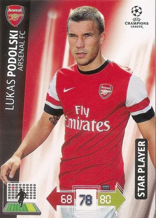 LUKAS PODOLSKI (ARSENAL) - PANINI `CHAMPIONS LEAGUE` 2012/13 - `STAR PLAYER` TRADING CARD