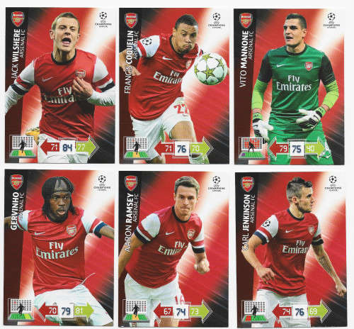 ARSENAL FC - PANINI `CHAMPIONS LEAGUE` UPDATES 2012/13 - TEAM SET of 6 TRADING CARDS