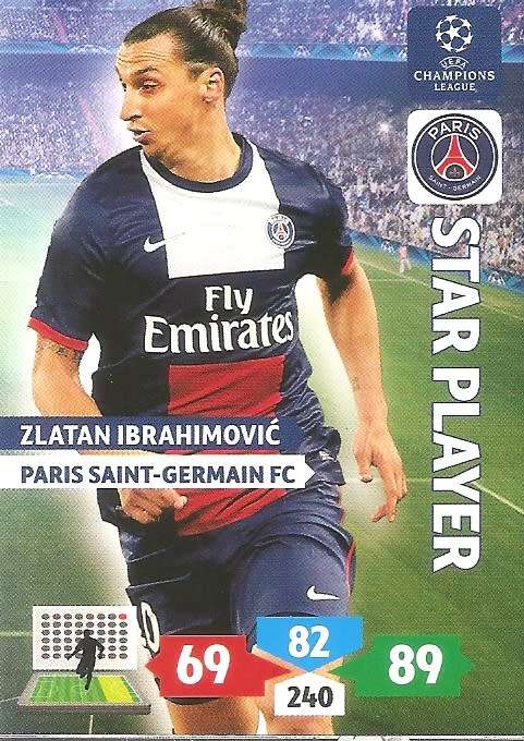 ZLATAN IBRAHIMOVIC (PSG) - PANINI `CHAMPIONS LEAGUE 2013/14` - `STAR PLAYER` TRADING CARD