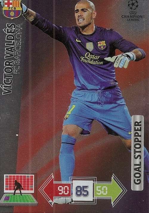 VICTOR VALDES (BARCELONA) - PANINI `CHAMPIONS LEAGUE 2012/13` - `GOAL STOPPER` TRADING CARD