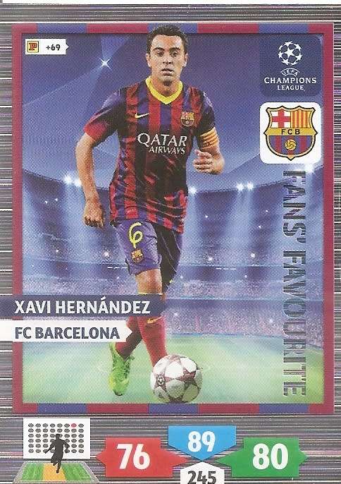 XAVI (BARCELONA) - PANINI `CHAMPIONS LEAGUE 2013/14` - `FANS FAVOURITE` TRADING CARD