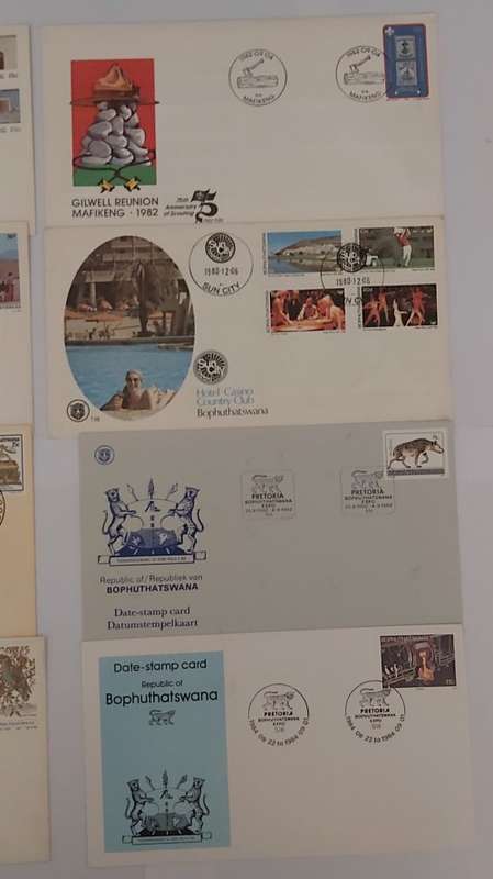 BOPHUTHATSWANA - LOT of 8 1st Day Covers and DATE CARDS - No Duplicates