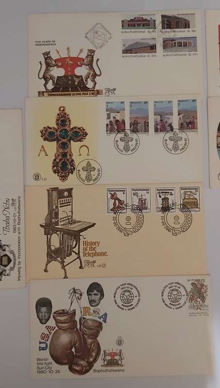 BOPHUTHATSWANA - LOT of 8 1st Day Covers and DATE CARDS - No Duplicates