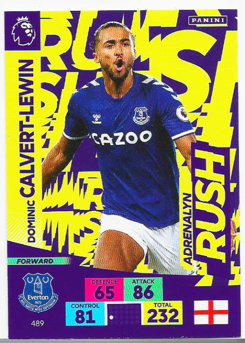 D CALVERT LEWIN - ENGLISH PREMIER LEAGUE PLUS 2020/2021 -  `ADRENALYN RUSH` TRADING CARD 489