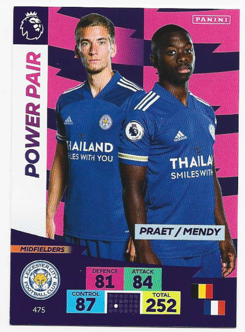 LEICESTER CITY FC - EPL ADRENALYN `PLUS` 2020/2021 - `POWER PAIR` TRADING CARD