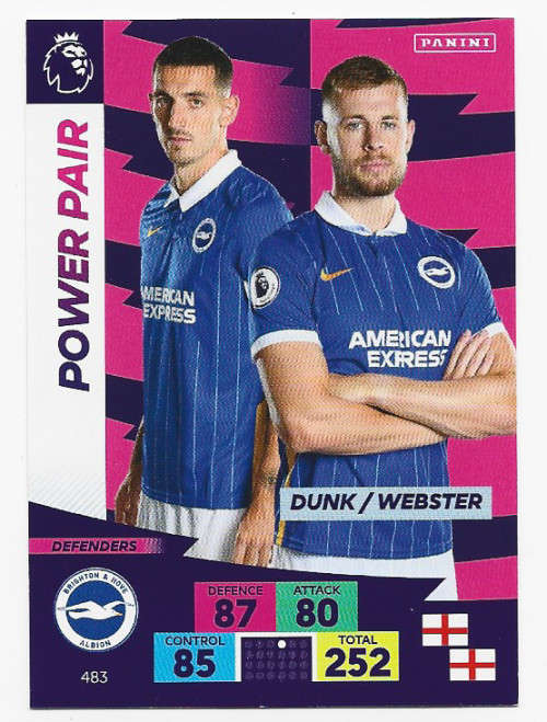 BRIGHTON n HOVE ALBION - EPL ADRENALYN `PLUS` 2020/2021 - `POWER PAIR` TRADING CARD