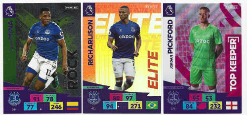 EVERTON  - ENGLISH PREMIER LEAGUE 2020/2021 - TEAM SET of 21 `FOIL and BASE` TRADING CARDS