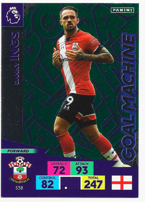 DANNY INGS - ENGLISH PREMIER LEAGUE `PLUS` 2020/2021 - GREEN FOIL `GOAL MACHINE` CARD 538