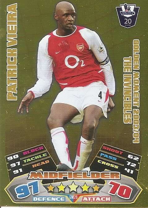 PATRICK VIEIRA - TOPPS EPL MATCH ATTAX 2011/2012 - GOLD `GOLDEN MOMENT` TRADING CARD GM26