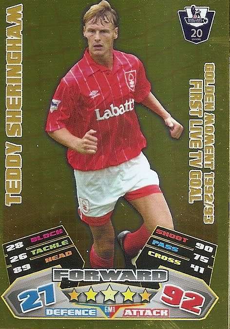 TEDDY SHERINGHAM - TOPPS EPL MATCH ATTAX 2011/2012 - GOLD `GOLDEN MOMENT` TRADING CARD GM1