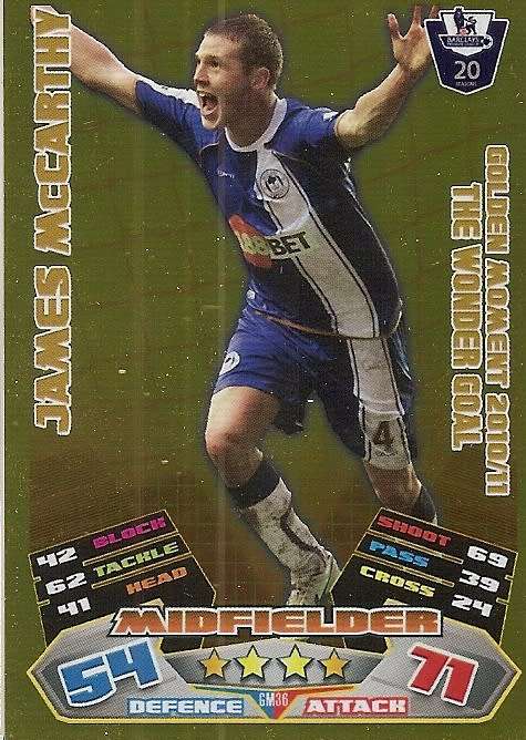 JAMES McCARTHY - TOPPS EPL MATCH ATTAX 2011/2012 - GOLD `GOLDEN MOMENT` TRADING CARD GM36