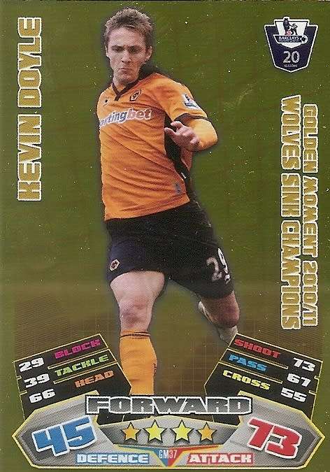 KEVIN DOYLE - TOPPS EPL MATCH ATTAX 2011/2012 - GOLD `GOLDEN MOMENT` TRADING CARD GM37