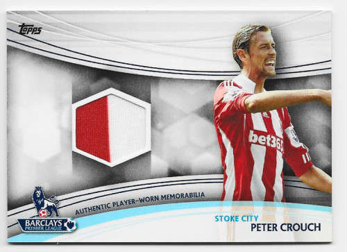PETER CROUCH (Stoke City) - TOPPS `PREMIER GOLD` 2013/14 - AUTHENTIC `WORN MEMORABILIA` CARD JR-PC