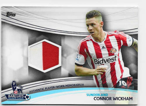 CONNOR WICKHAM (Sunderland) - TOPPS `PREMIER GOLD` 2013/14 - AUTHENTIC `WORN MEMORABILIA` CARD JR-PC