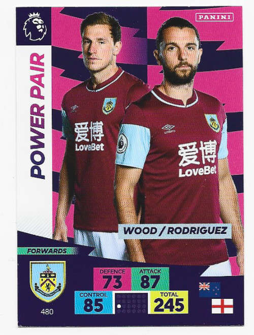 BURNLEY FC - EPL ADRENALYN `PLUS` 2020/2021 - `POWER PAIR` TRADING CARD