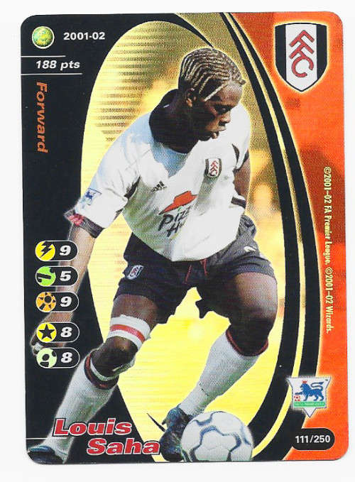LOUIS SAHA (Fulham) - EPL WIZARDS 2001/02 - FOIL TRADING CARD 111/250