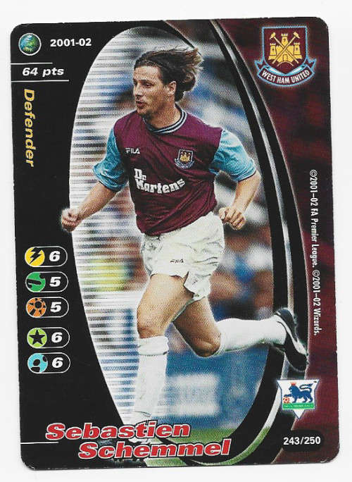 SEBASTIEN SCHEMMEL (West Ham) - EPL WIZARDS 2001/02 - FOIL TRADING CARD 243/250