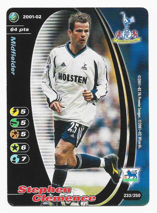 STEPHEN CLEMENCE (Tottenham Hotspurs) - EPL WIZARDS 2001/02 - FOIL TRADING CARD 233/250